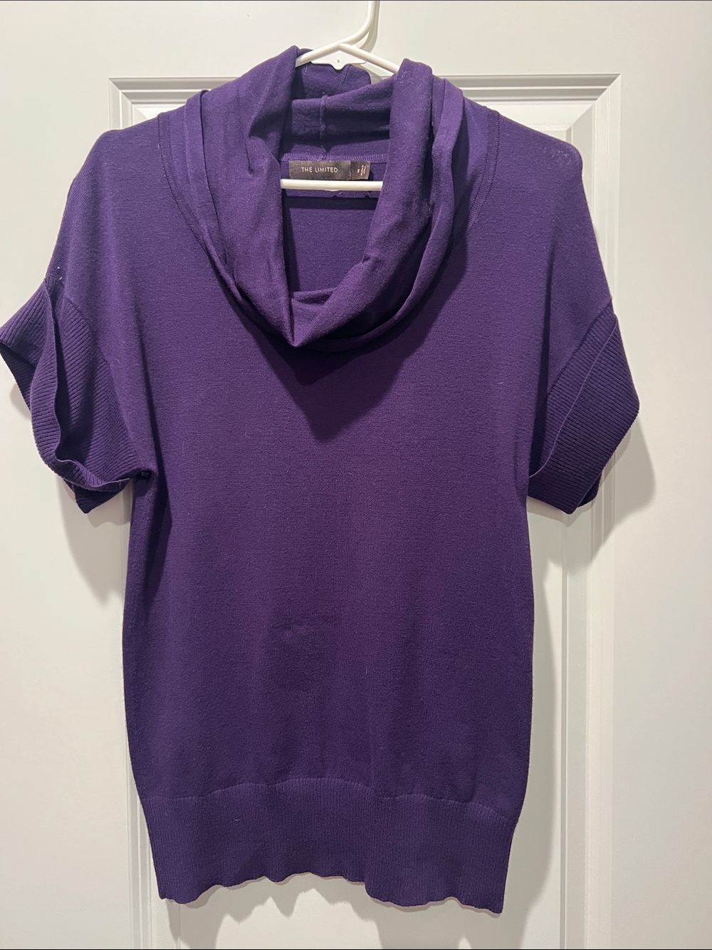 The Limited Deep Purple Cowl Neck Short Sleeve Sweater